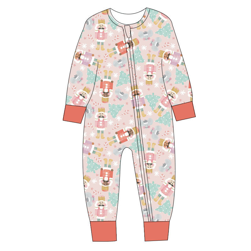 2023 Kids Long Sleeve Pajama Sleeper Cotton Romper Organic Bamboo Baby Rompers Two-Way Zip Rompers Printed Family Pajamas