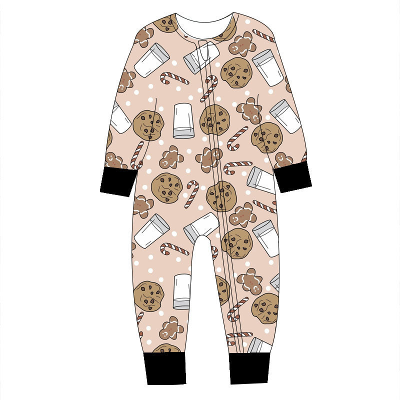 2023 Kids Long Sleeve Pajama Sleeper Cotton Romper Organic Bamboo Baby Rompers Two-Way Zip Rompers Printed Family Pajamas