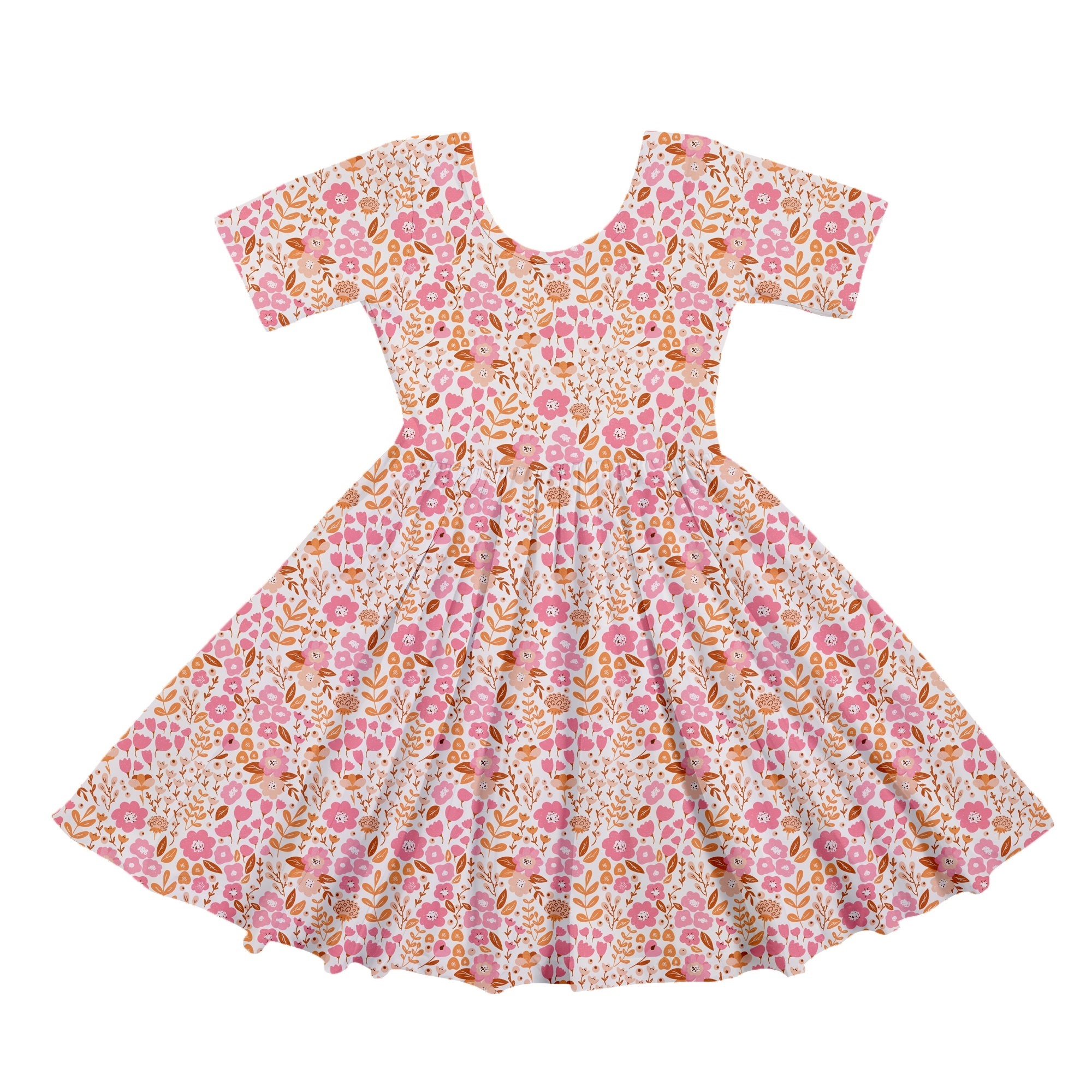 Fashion New flower girls' dresses short sleeve over print children dress summer kids dresses for kids girl