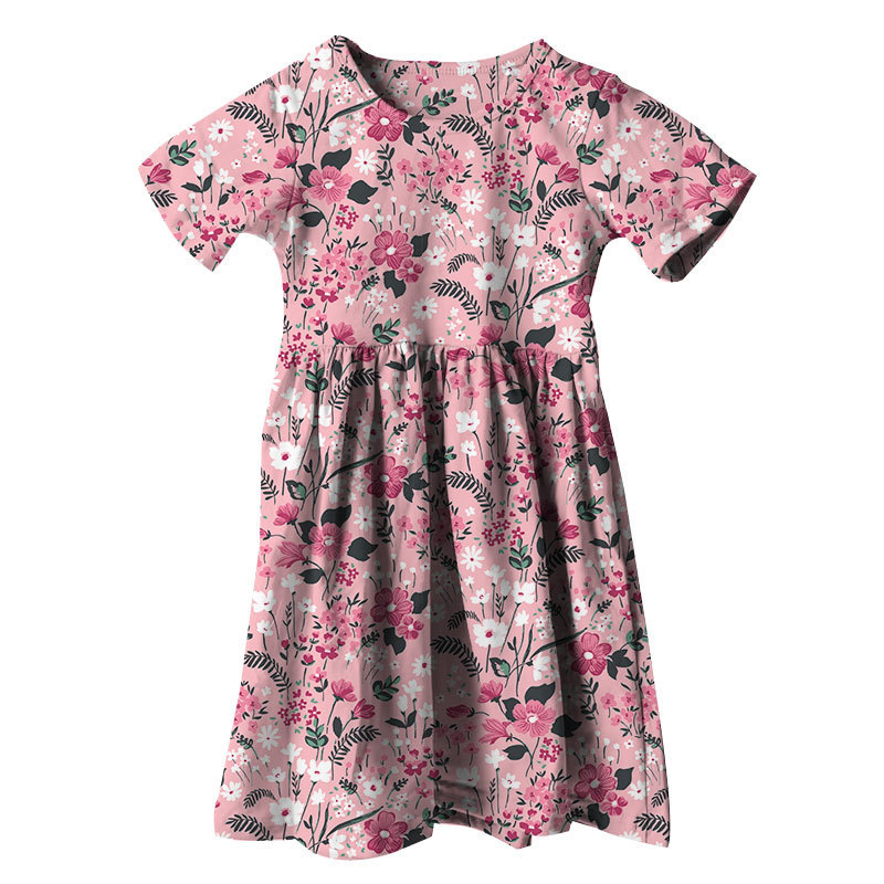 Wholesale baby girl summer round neck short sleeve dress kids boutique princess dress children clothes