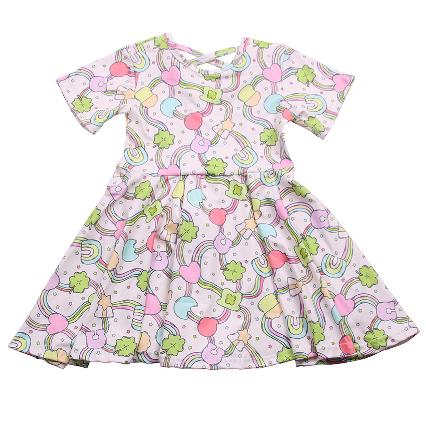 beautiful children dress short sleeve kids milk silk printing dresses friendly clothes kids sustainable child dress for girls