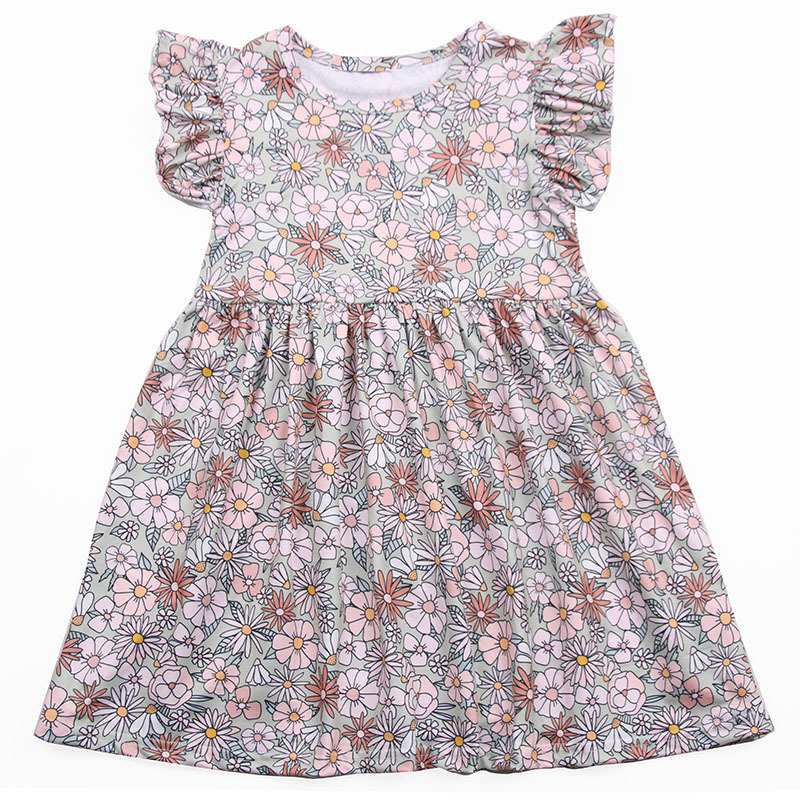 New Arrival Customization Milk Silk Fabric Dresses For Girls Custom Print Kids Pearl Dress Summer Children Clothing