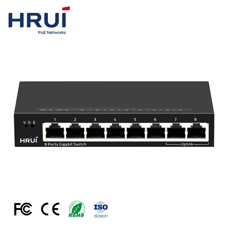 HRUI Ethernet Switch Support VLAN 16Gbps Full Gigabit 8 Ports Ethernet Switch for CCTV Network IP Camera