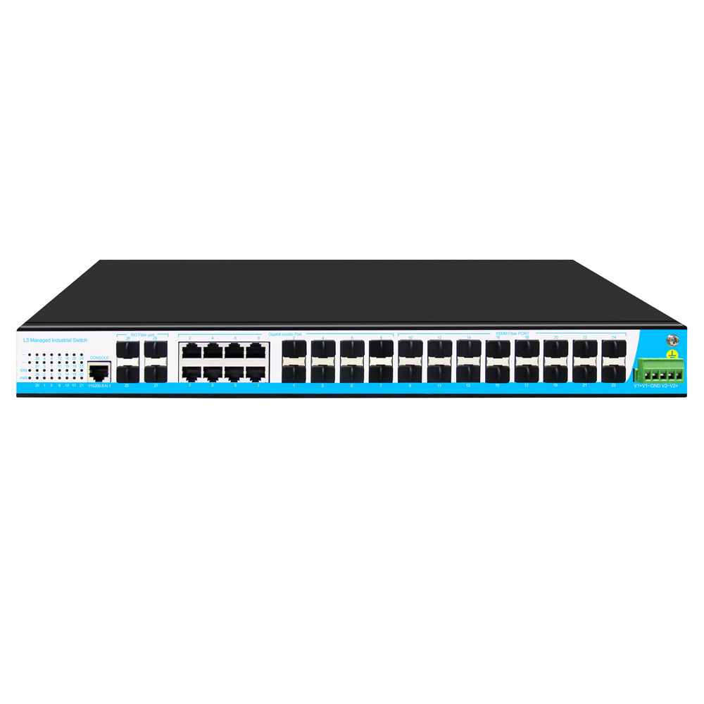 Hot Sale L3 Managed 10G Fiber Industrial Ethernet Network Switch with 24 Gigabit Fiber SFP Port