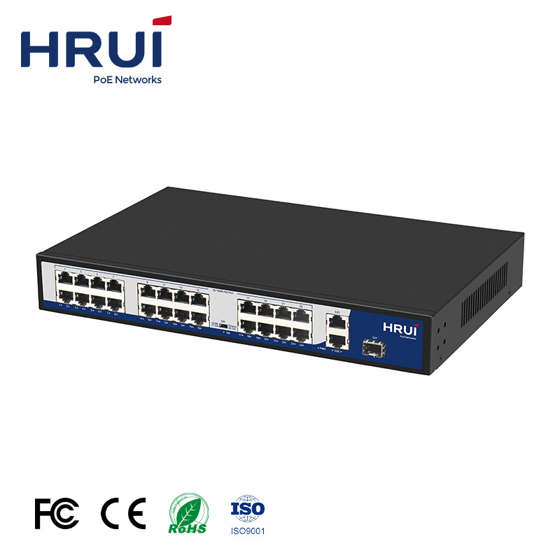 OEM Factory 24 Ports 2 SFP Ports PoE Switch with 2 Gigabit Ethernet Uplink Ports Support VLAN OFF Extend