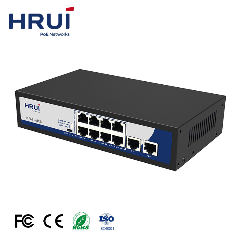 HRUI 120W100M 8 Ports VLAN AI PoE Switch with PoE Watchdog for CCTV IP Camera