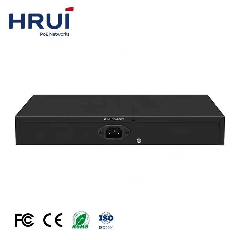 2022 HRUI 16 Ports Gigabit PoE Switch 200W Support VLAN Extend 250 Meters PoE Switch for CCTV Network