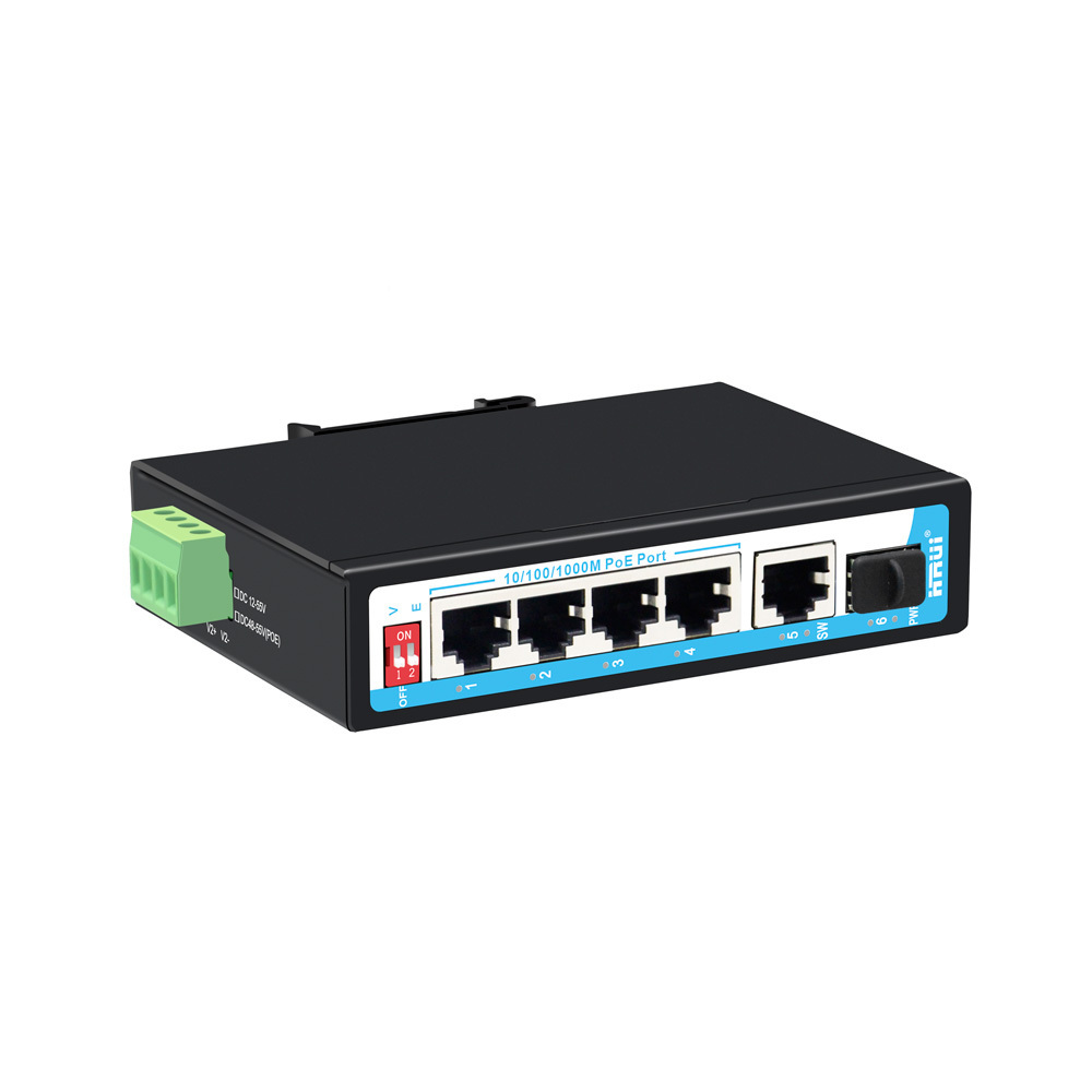 HRUI   6 Port Smail Full Gigabit Industrial Surge Outdoor Smart 12Gbps Network 48V 4  POE Switch With Gigabit SFP port