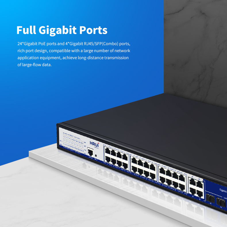 HRUI 24 Ports PoE Gigabit Network Switch L2 Managed PoE Switch