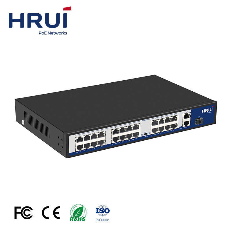 OEM Factory 24 Ports 2 SFP Ports PoE Switch with 2 Gigabit Ethernet Uplink Ports Support VLAN OFF Extend