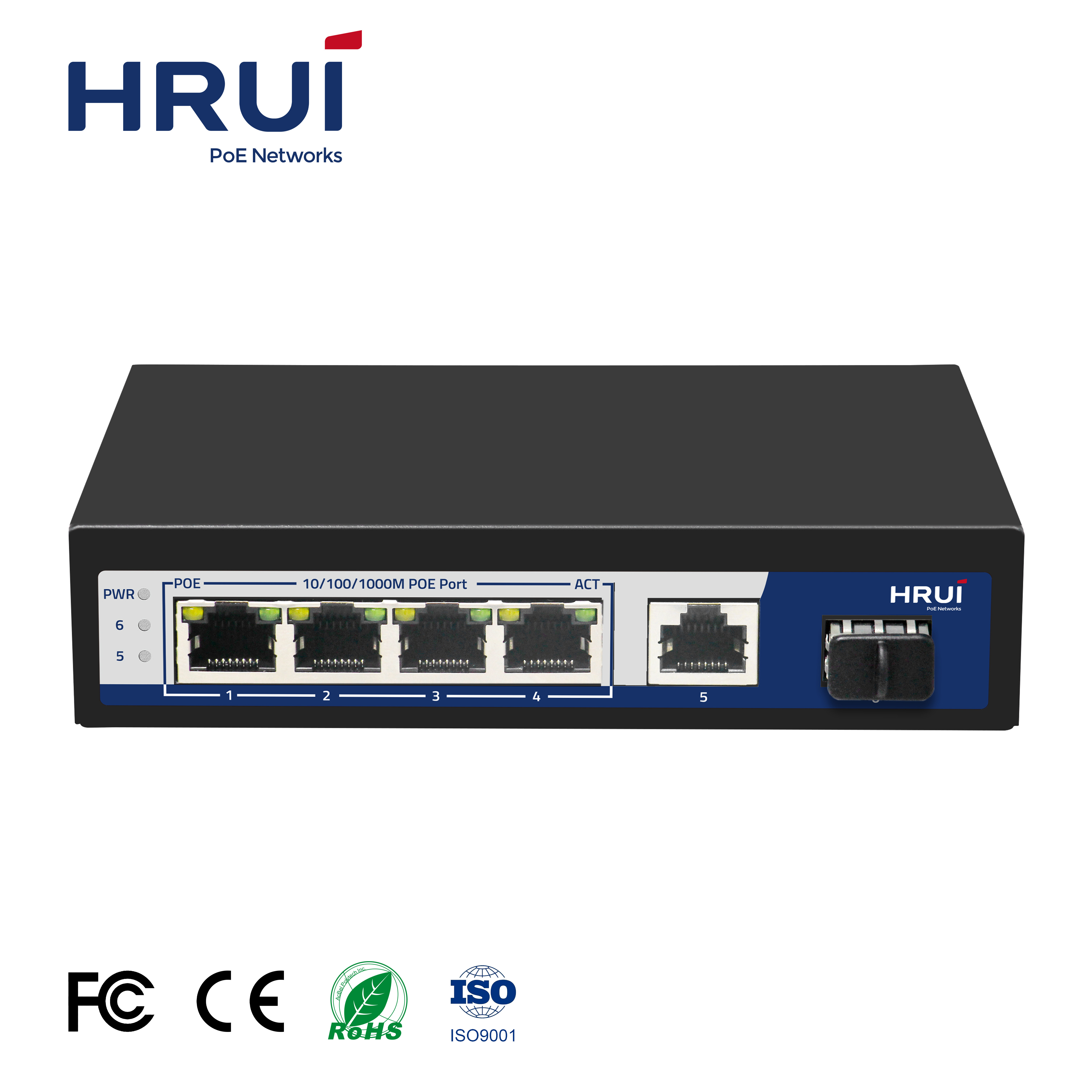 HRUI 4 Ports PoE Full Gigabit Unmanaged Smart PoE Switch for CCTV IP Camera