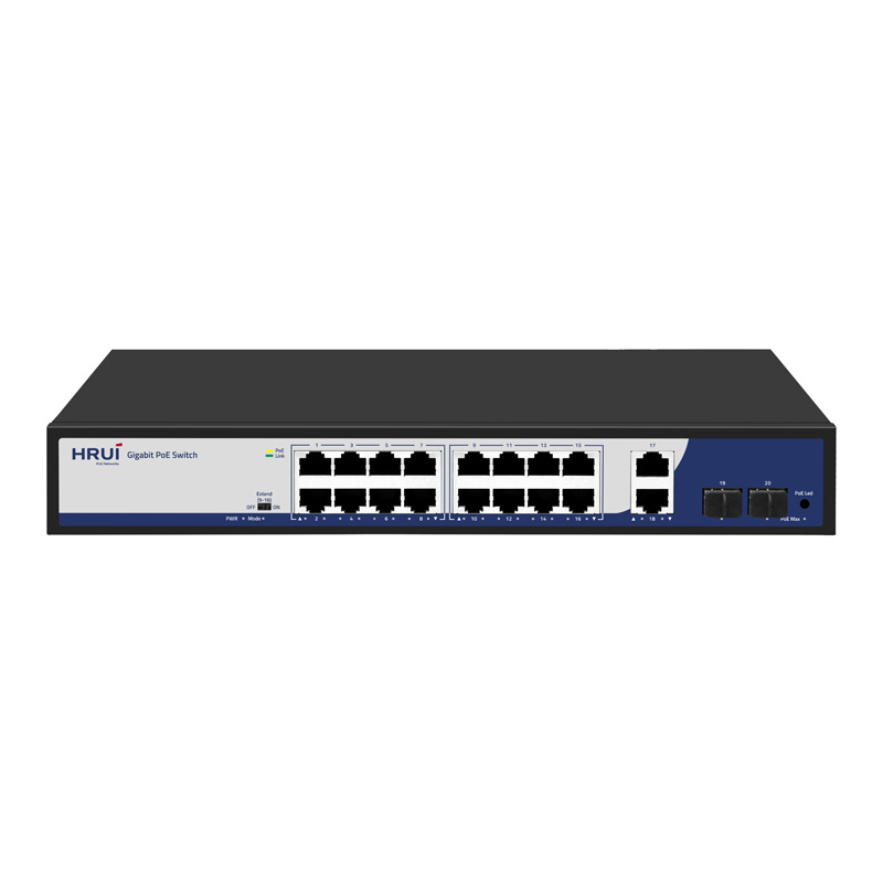 Shenzhen OEM 16 Ports Gigabit Support VLAN PoE Switch with 2 Gigabit SFP Ports for CCTV IP Camera