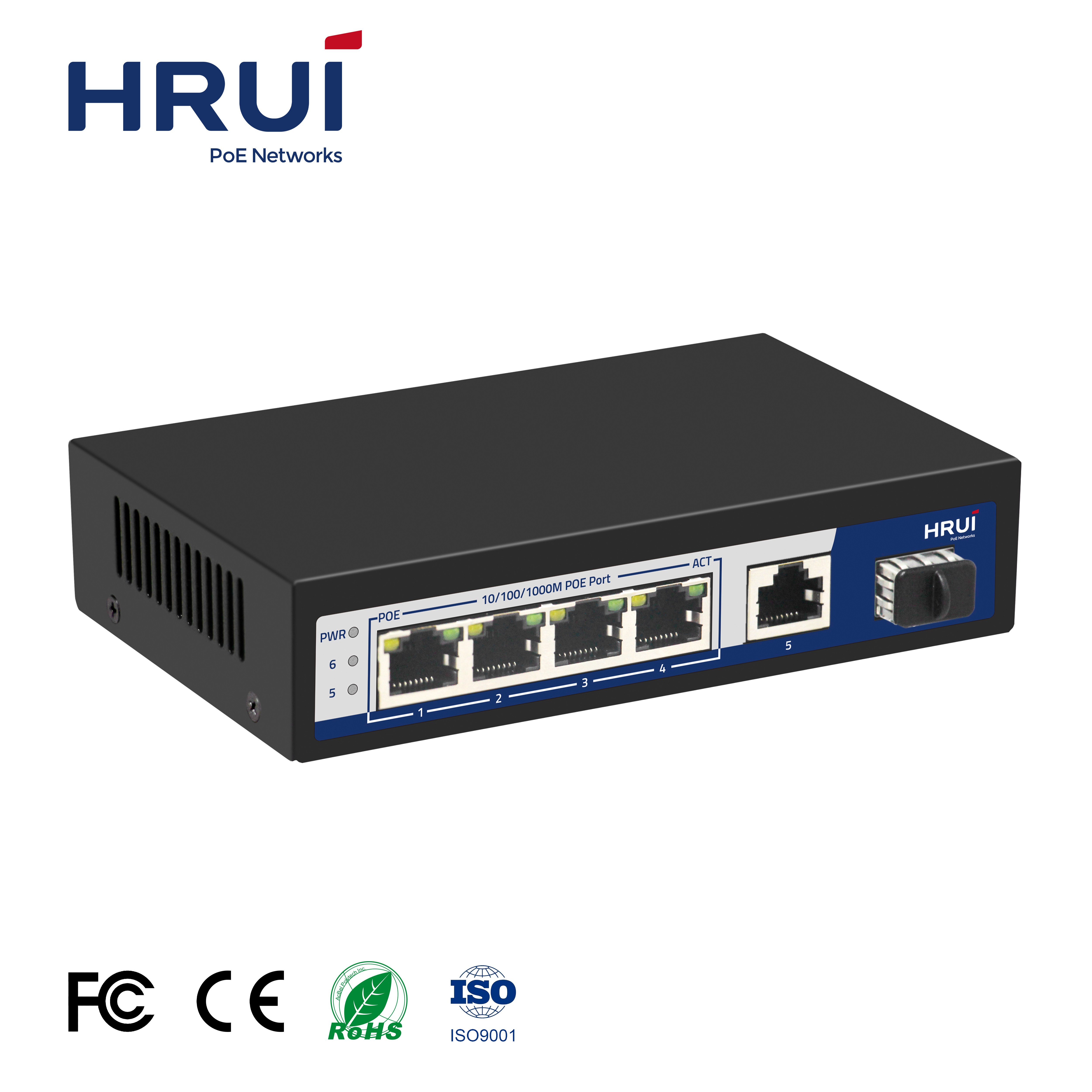 HRUI 4 Ports PoE Full Gigabit Unmanaged Smart PoE Switch for CCTV IP Camera