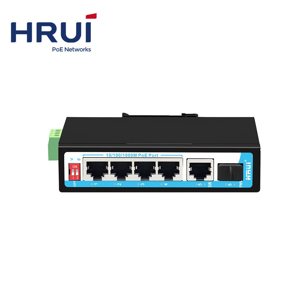 HRUI   6 Port Smail Full Gigabit Industrial Surge Outdoor Smart 12Gbps Network 48V 4  POE Switch With Gigabit SFP port