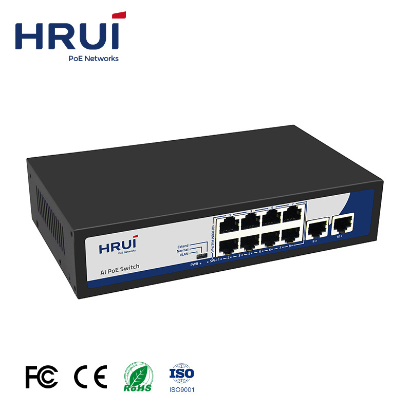 HRUI 120W100M 8 Ports VLAN AI PoE Switch with PoE Watchdog for CCTV IP Camera