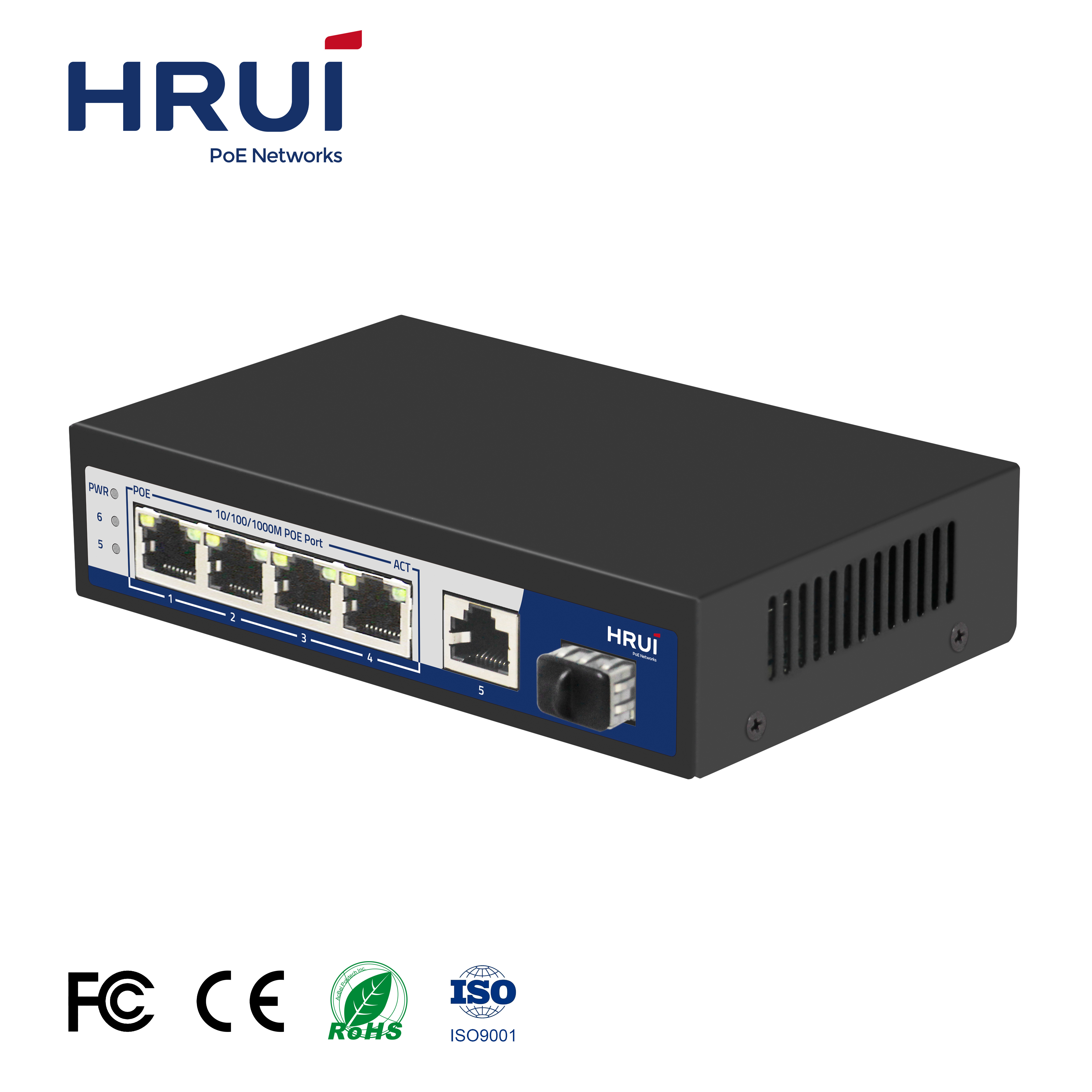 HRUI 4 Ports PoE Full Gigabit Unmanaged Smart PoE Switch for CCTV IP Camera