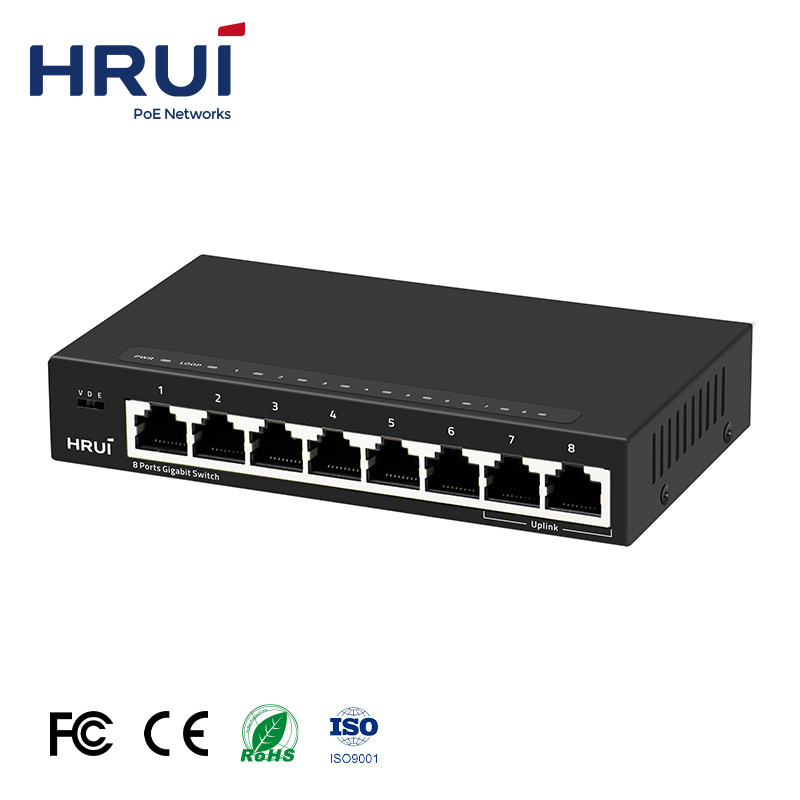 HRUI Ethernet Switch Support VLAN 16Gbps Full Gigabit 8 Ports Ethernet Switch for CCTV Network IP Camera