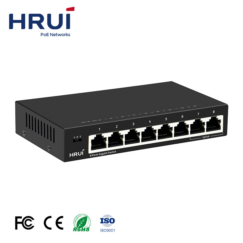 HRUI Ethernet Switch Support VLAN 16Gbps Full Gigabit 8 Ports Ethernet Switch for CCTV Network IP Camera