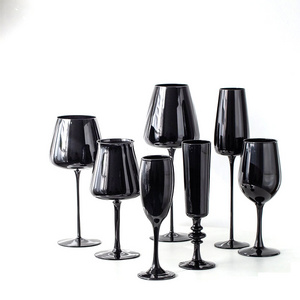 Wine glasses tulip shape modern elegant sparking black champagne glasses