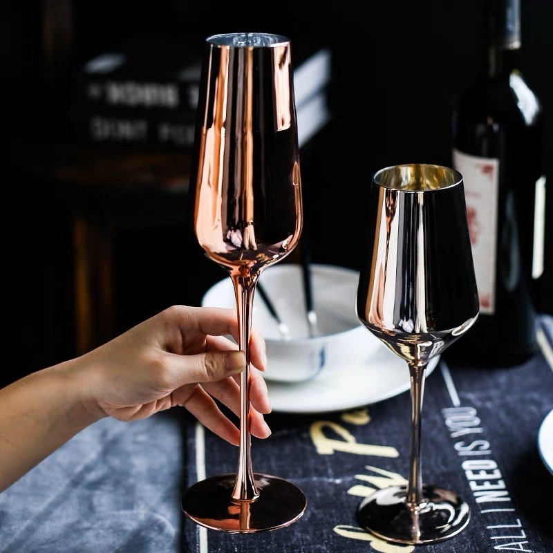 Wine glasses tulip shape modern elegant sparking black champagne glasses