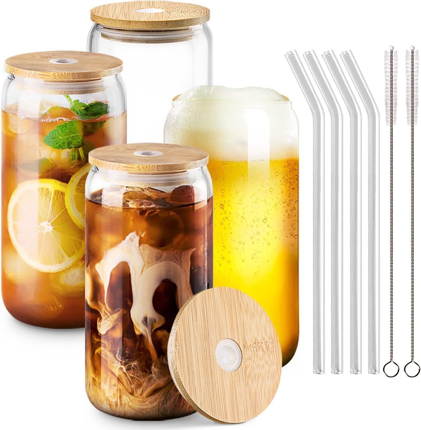 12oz 16oz frosted clear sublimation blanks tumbler beer can glass jar with Bamboo Lid and Straws