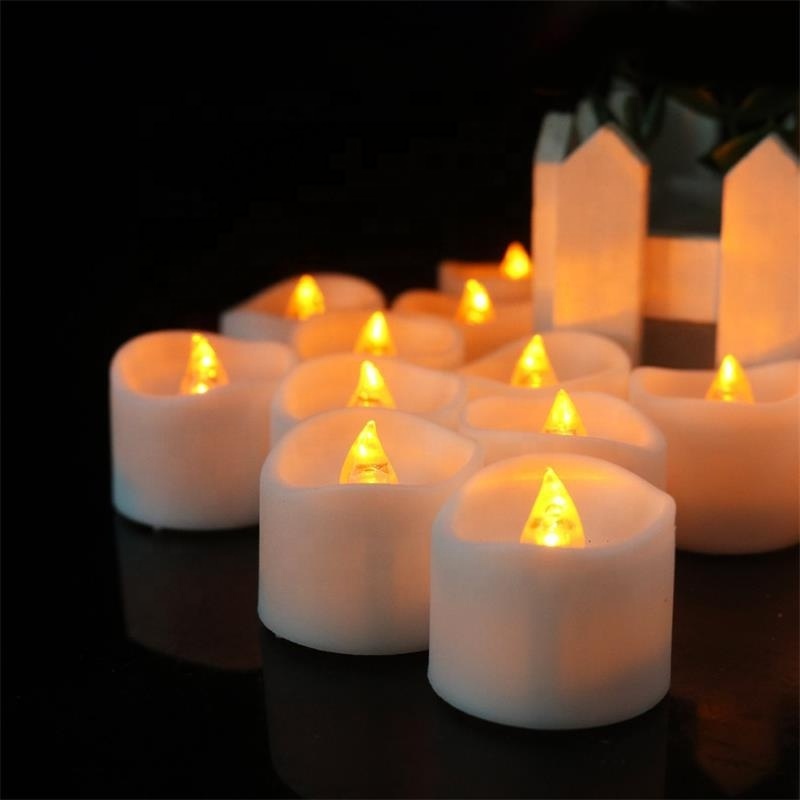 12pcs Romantic Tea Lights LED Battery Flameless Candles with Flickering Flashing Christmas Candle 3d Real Flame Plastic CR2032