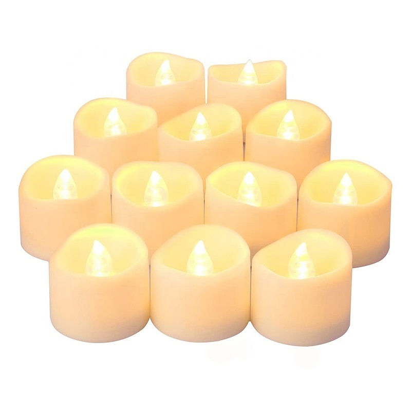 12pcs Romantic Tea Lights LED Battery Flameless Candles with Flickering Flashing Christmas Candle 3d Real Flame Plastic CR2032