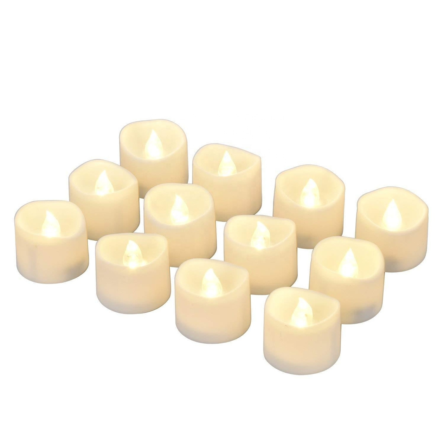 12pcs Romantic Tea Lights LED Battery Flameless Candles with Flickering Flashing Christmas Candle 3d Real Flame Plastic CR2032