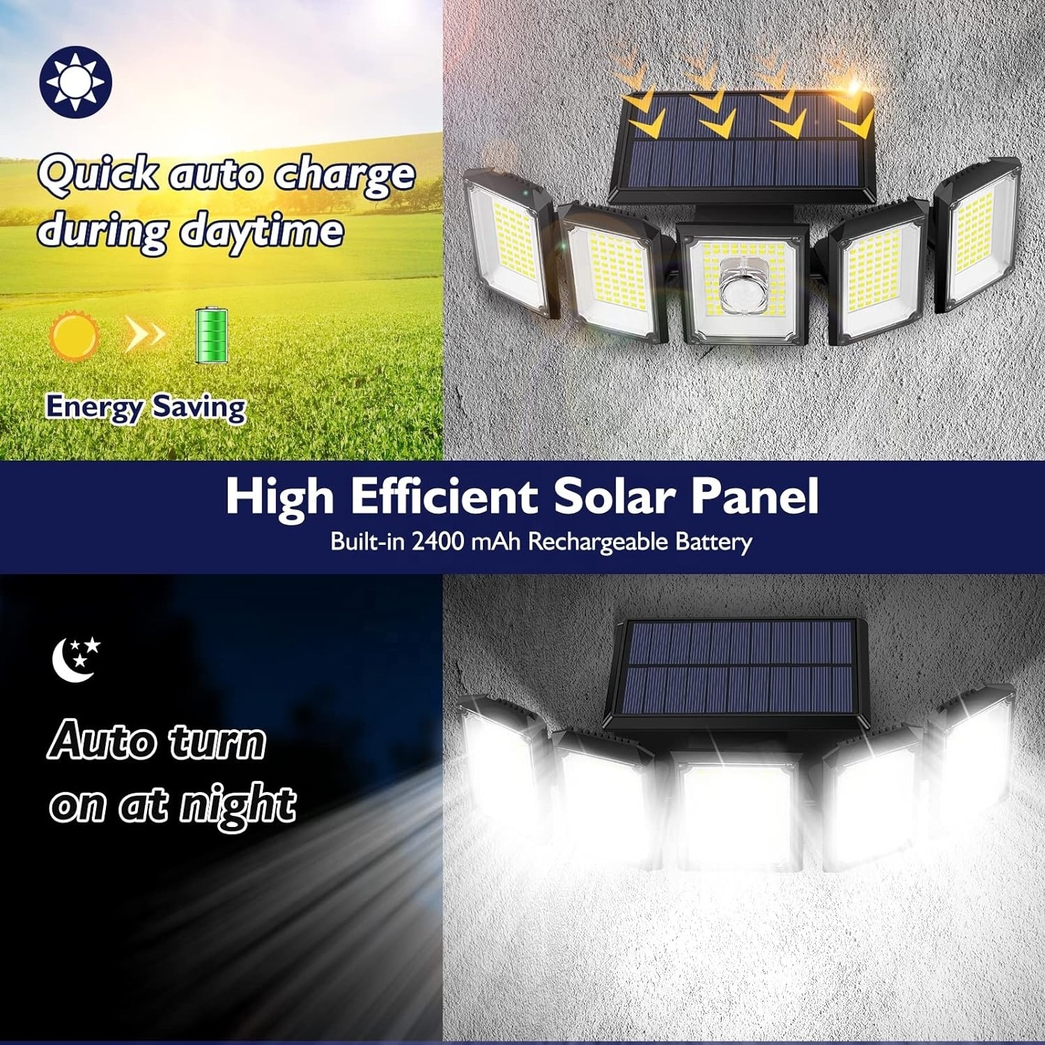 Solar lamps Outdoor Motion Sensor LED Solar Security Lights Remote Control 5 Heads IP65  Wide Angle Solar floor lights