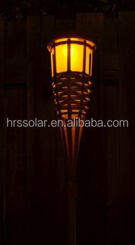 Solar Tiki Torches Lighting 1 Pack Bamboo Flickering Outdoor Lighting Adjustable