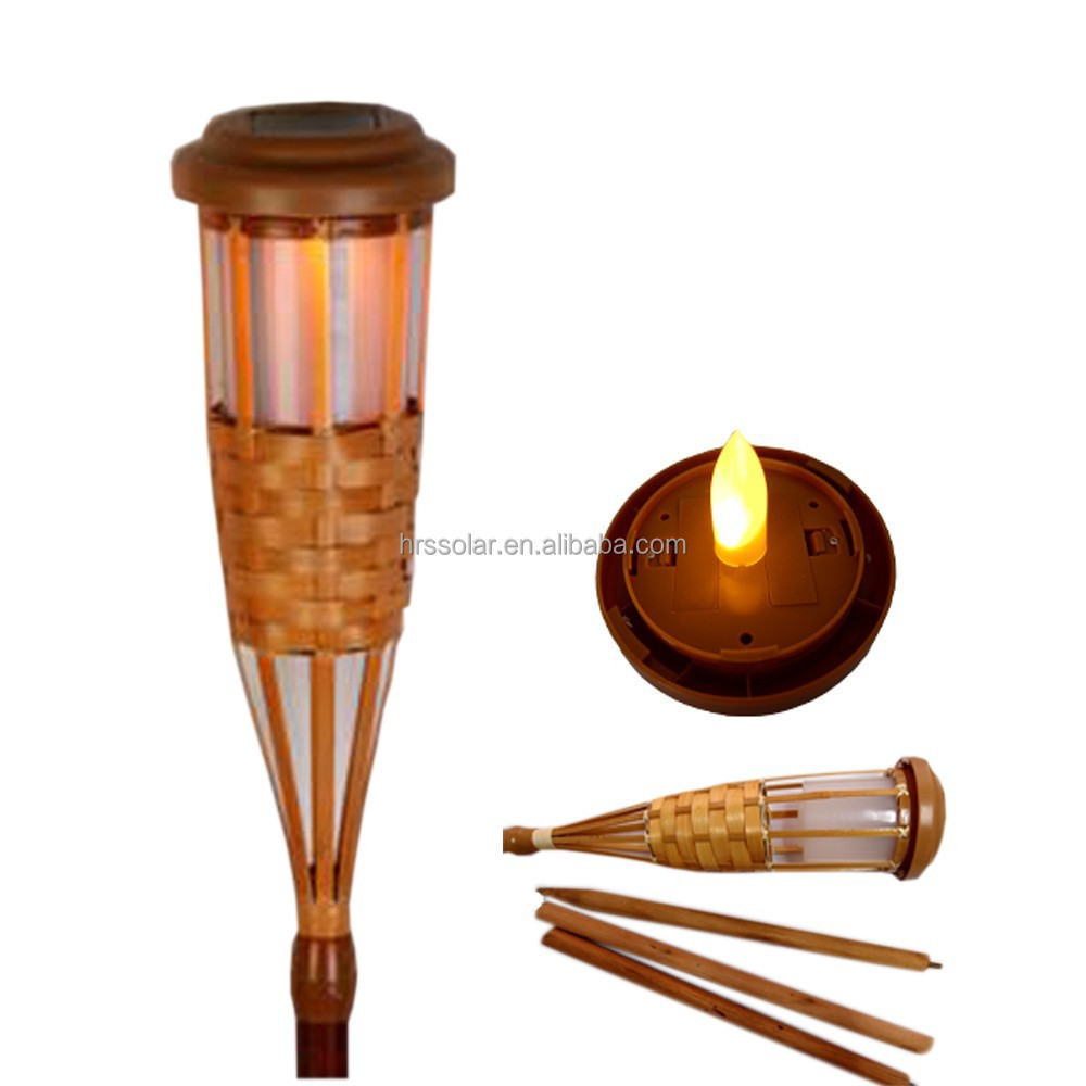 Solar Tiki Torches Lighting 1 Pack Bamboo Flickering Outdoor Lighting Adjustable