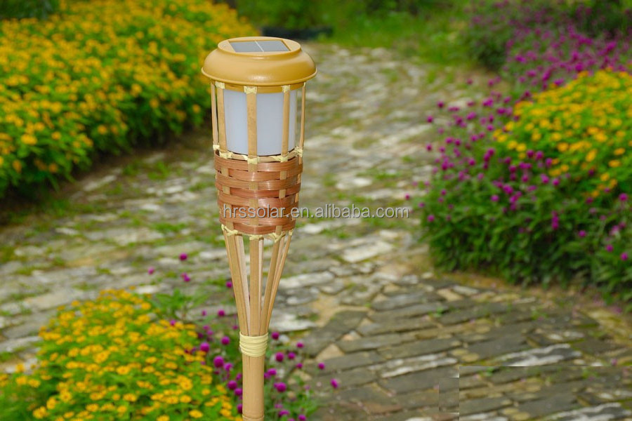 Solar Tiki Torches Lighting 1 Pack Bamboo Flickering Outdoor Lighting Adjustable