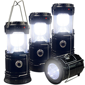 Solar led rechargeable camping lantern lamp portable plastic lantern outdoor flashlight