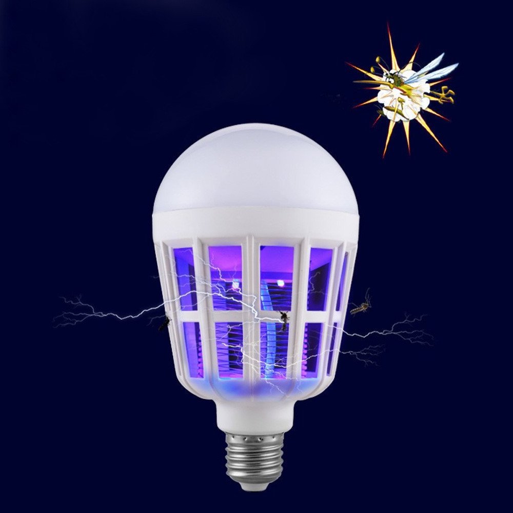 Bug Zapper Light Bulb Mosquito Killer Lamp Uv Led Electronic Insect & Fly Killer for Indoor and Outdoor (White)