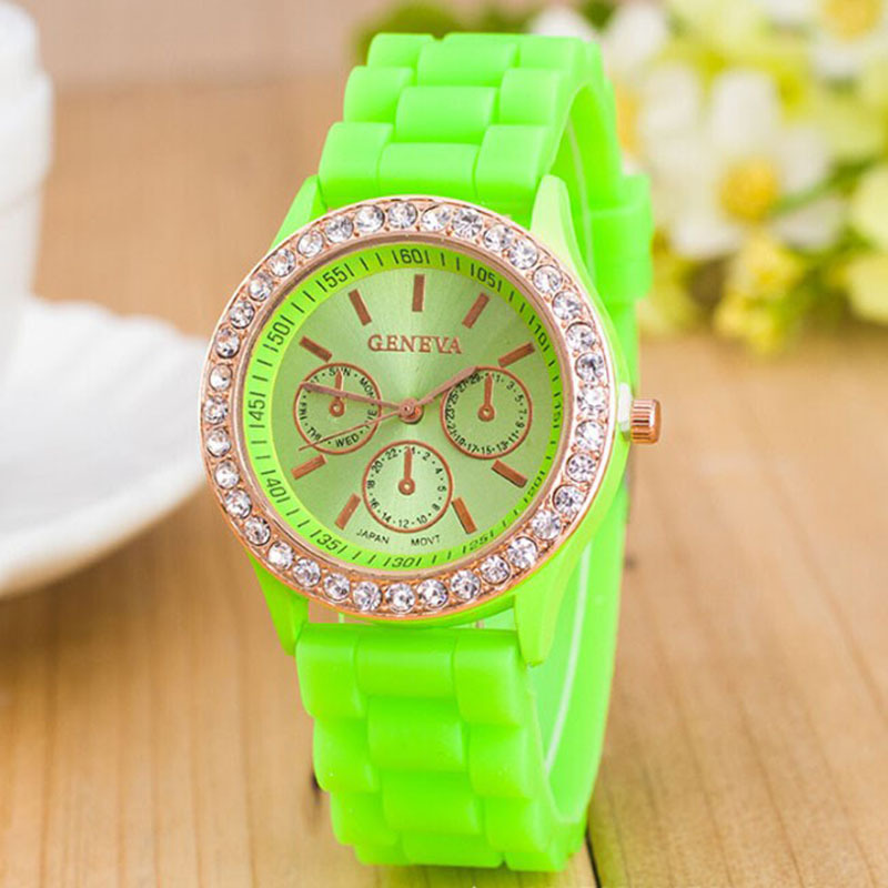 Geneva Silicone Crystal Quartz Ladies Women Jelly Wrist Watch