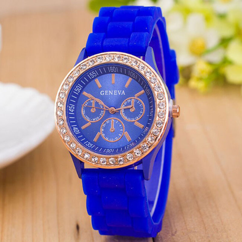 Geneva Silicone Crystal Quartz Ladies Women Jelly Wrist Watch