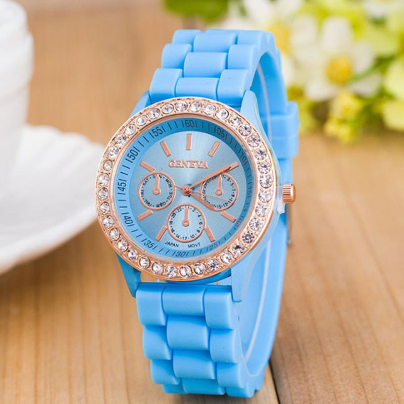 Geneva Silicone Crystal Quartz Ladies Women Jelly Wrist Watch