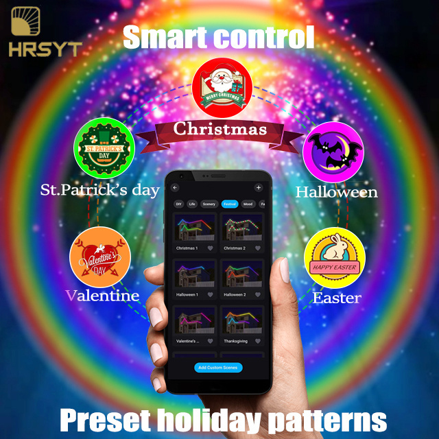 HRSYT Pixel LED point light Outdoor Arch Roof Lighting APP Smart Control RGB/RGBW Permanent Holiday Decoration LED Soffit lights