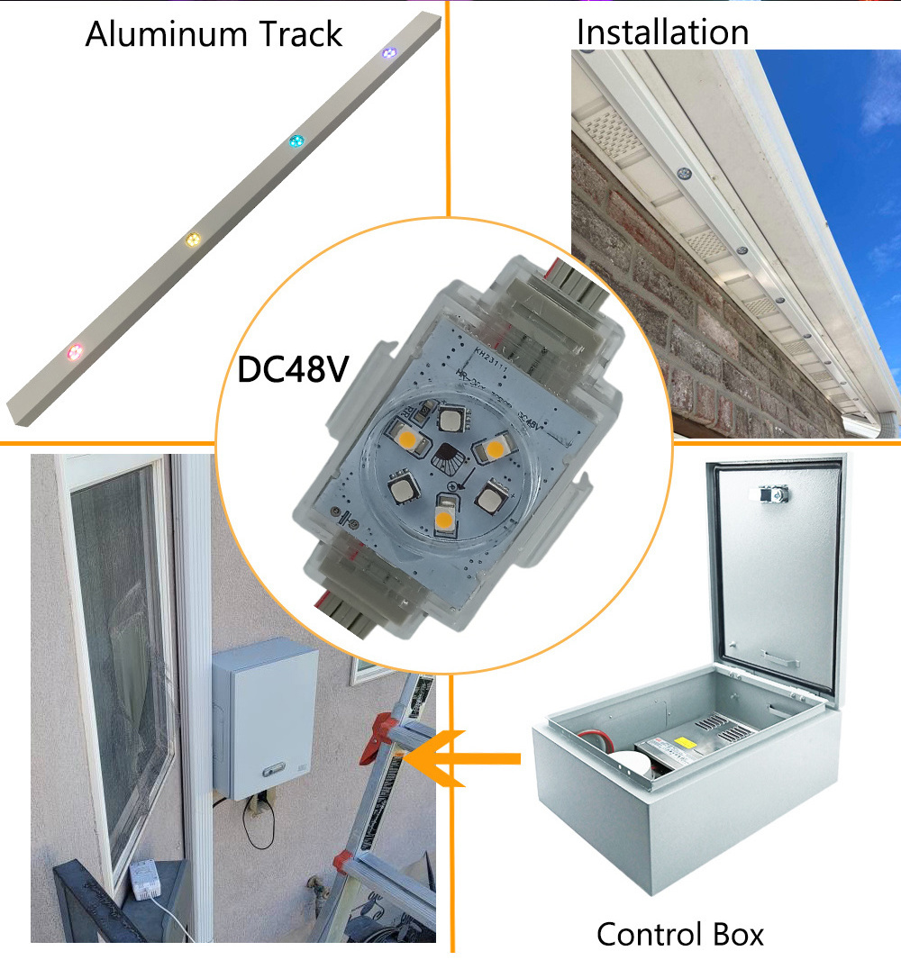 HRSYT Wholesale Price Soffit Lights LED point light DC48V RGB/RGBW IP68 UCS2904 Permanent Holiday Lights for House Decoration