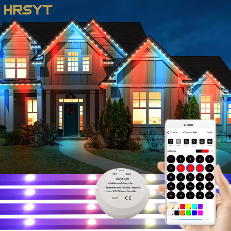 HRSYT Permanent Outdoor Light Smart RGBIC LED Eaves Lights IP67 Waterproof for Party Game Day Daily Lighting