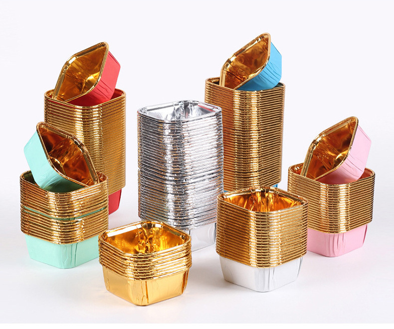 Disposable Aluminum Foil Paper Rolled Coated Paper Muffin Cups Square Shape Baking Liner Moulds