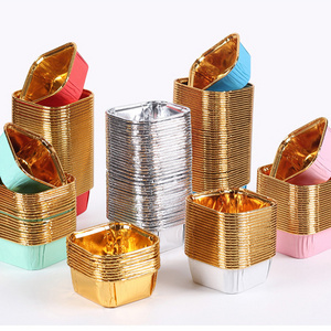 Disposable Aluminum Foil Paper Rolled Coated Paper Muffin Cups Square Shape Baking Liner Moulds