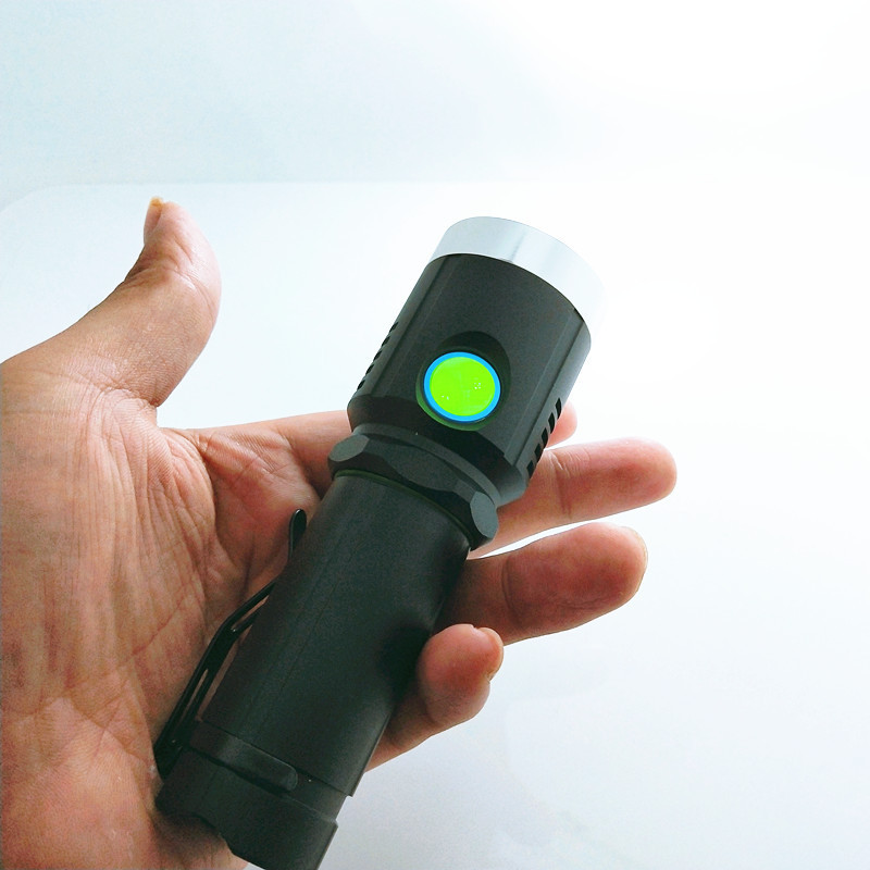 Multi-function strong light led flashlight usb rechargeable red light green ray flashlight.