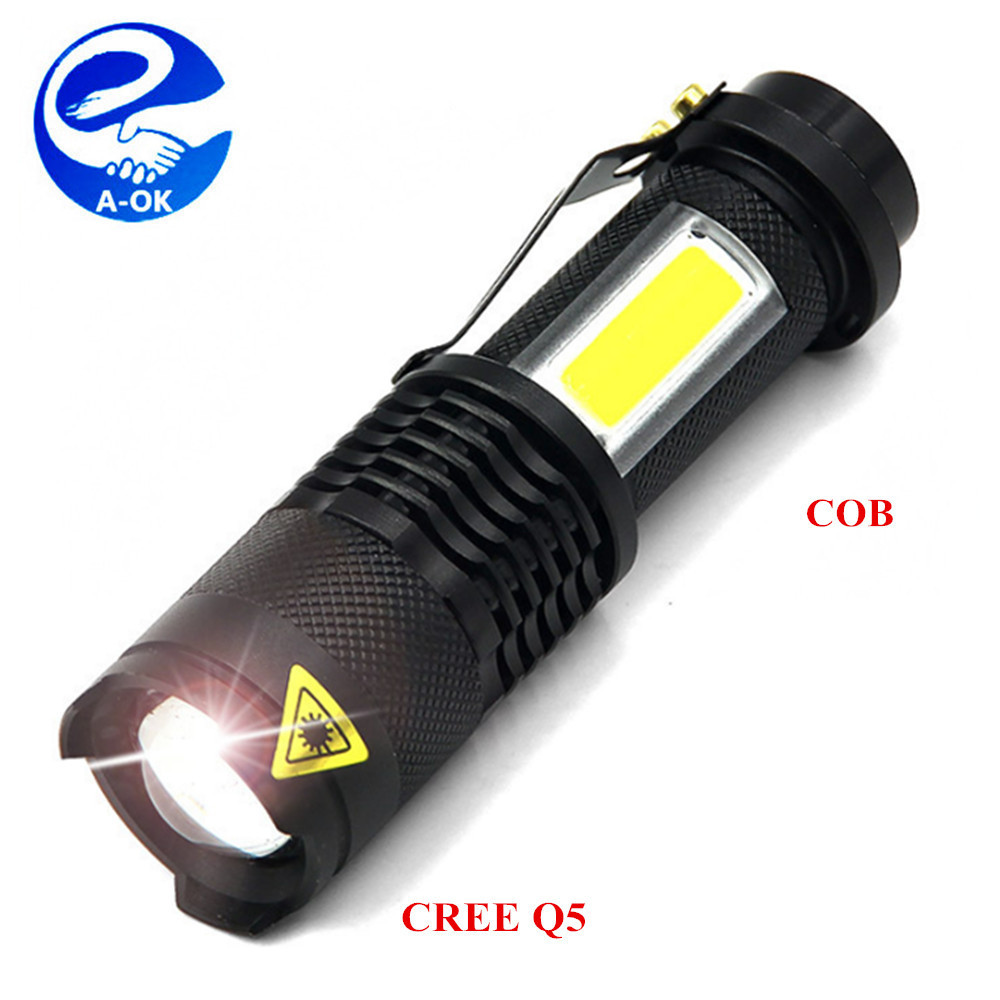 sk-69 pocket Lamp 3w 300lm Adjustable Focus Zoomable Torch Light 3 Modes Handheld Mini Q5 LED+cob Flashlight