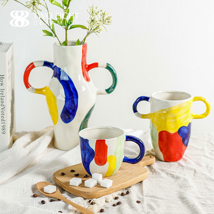 Unique Art E-commerce Ceramic Coffee Mug for Hot Sale Porcelain Tea Mugs Customizable Nordic Mug Cup Set For Home & Supermarket