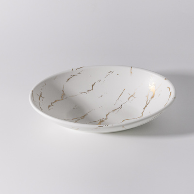 Dinnerware sets  luxury dinnerware ceramic white and gold marble oval deep plates, dinnerware sets marble plates