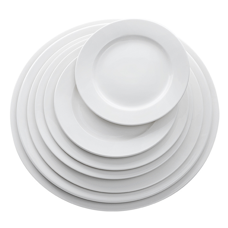 Round Bulk White Ceramic Dinner Plates Hotel Plain White Porcelain Plate