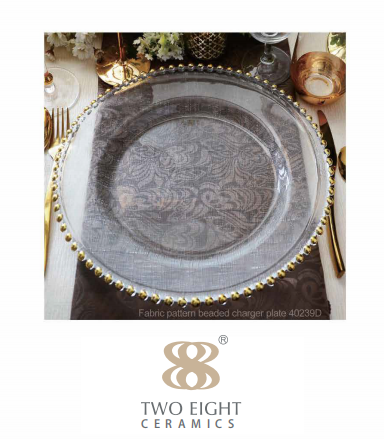 HOSEN 28 Guangzhou Wholesale Banquet Wedding Gold Silver Rim Beaded Glass Charger Plate, Decoration Wedding Underplates~