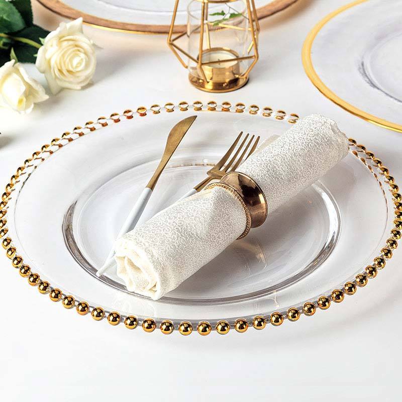 High Quality Ready To Ship Event Wedding Decorative Gold Rim Glass Charger Plates Wholesale&