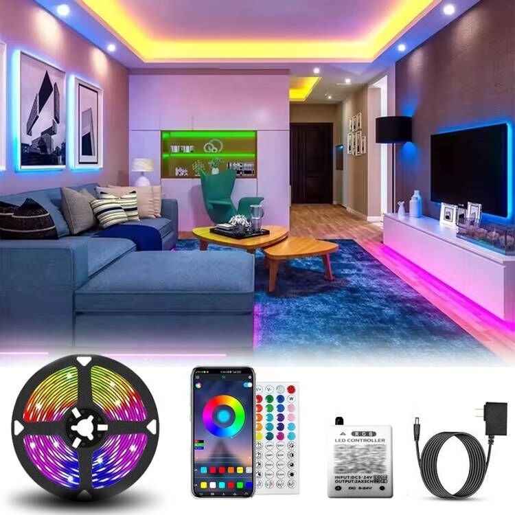 33FT50FT 66FT 100FT RGB Strip Light 12v 24v Smart APP Control  Color Changing for Bedroom Kitchen Party Home Decoration